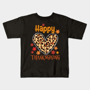 Happy thanksgiving leopard heart Kids T-Shirt